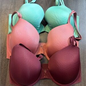 Victoria's Secret T-Shirt Bra Trio - Mint, Coral, and Burgundy